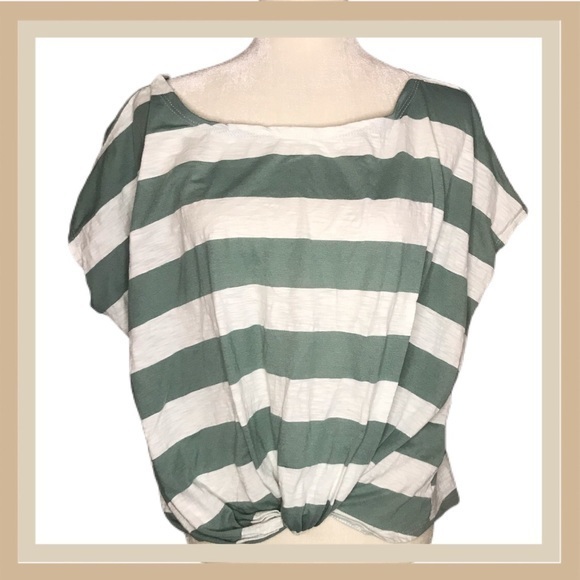 Cherish Sage/White Stripe Dolman Crop Top - Picture 1 of 7